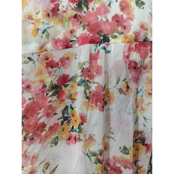 3460) Kut From The Kloth Jasmine Chiffon Semi Sheer Floral Pink Tunic Blouse L - Picture 6 of 9